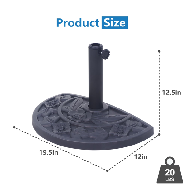 20 Lb Black Half Round Rose Pattern Outdoor Umbrella Base Stand for Patio Garden