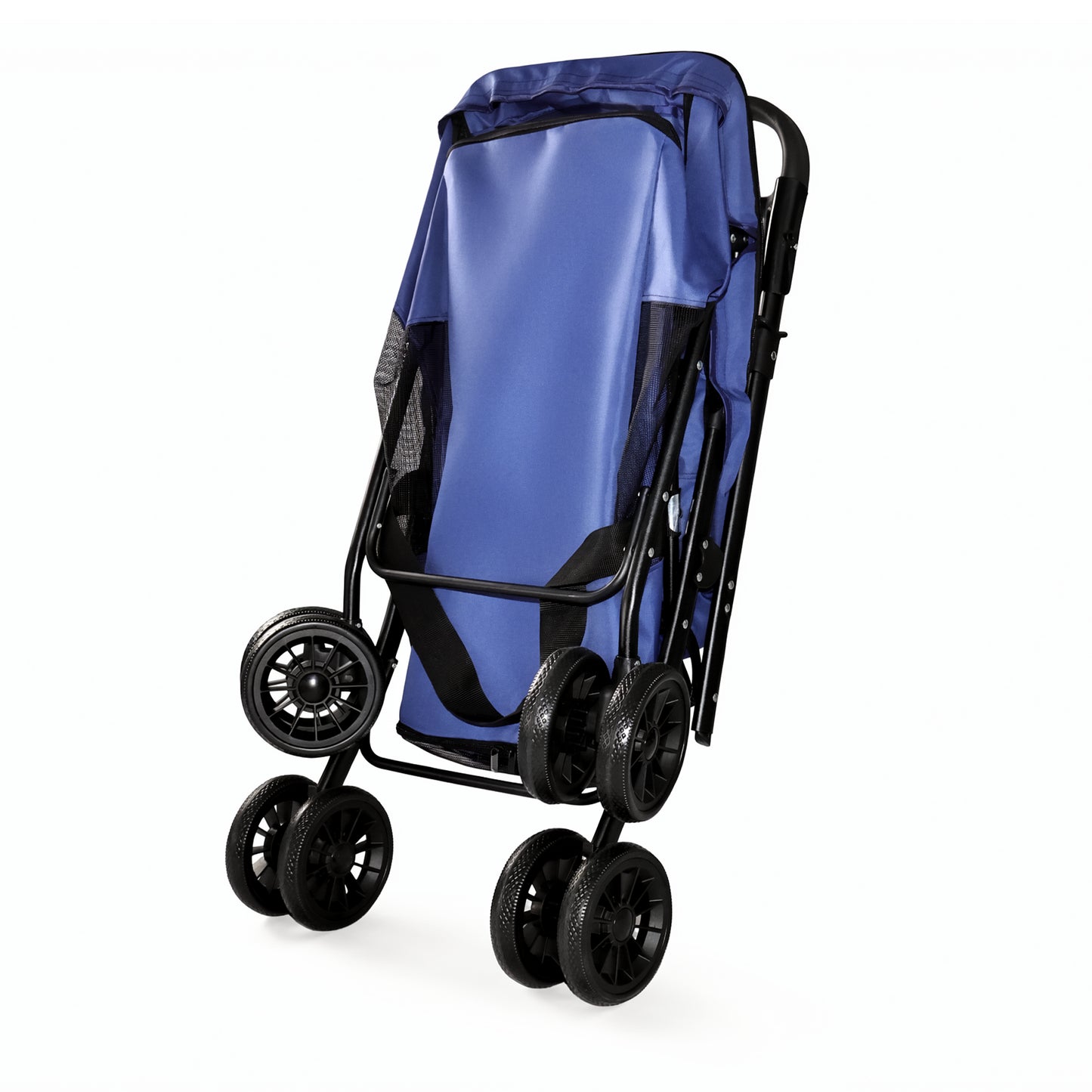 Foldable Pet Stroller with Breathable Mesh & Shockproof Wheels - Navy Blue