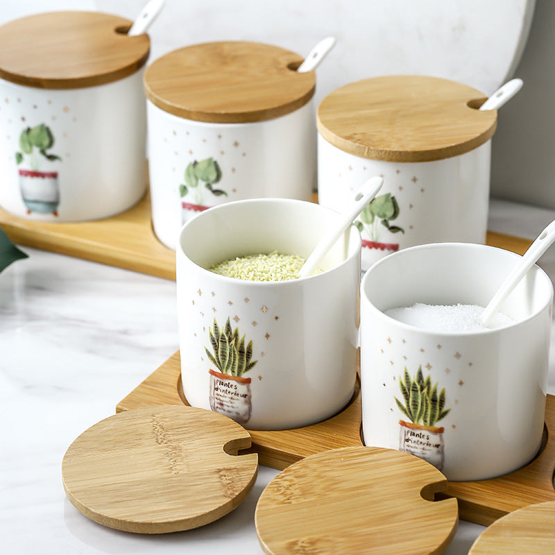 Three-Piece Ceramic Seasoning Jar Set with Lid - Kitchen & Dining