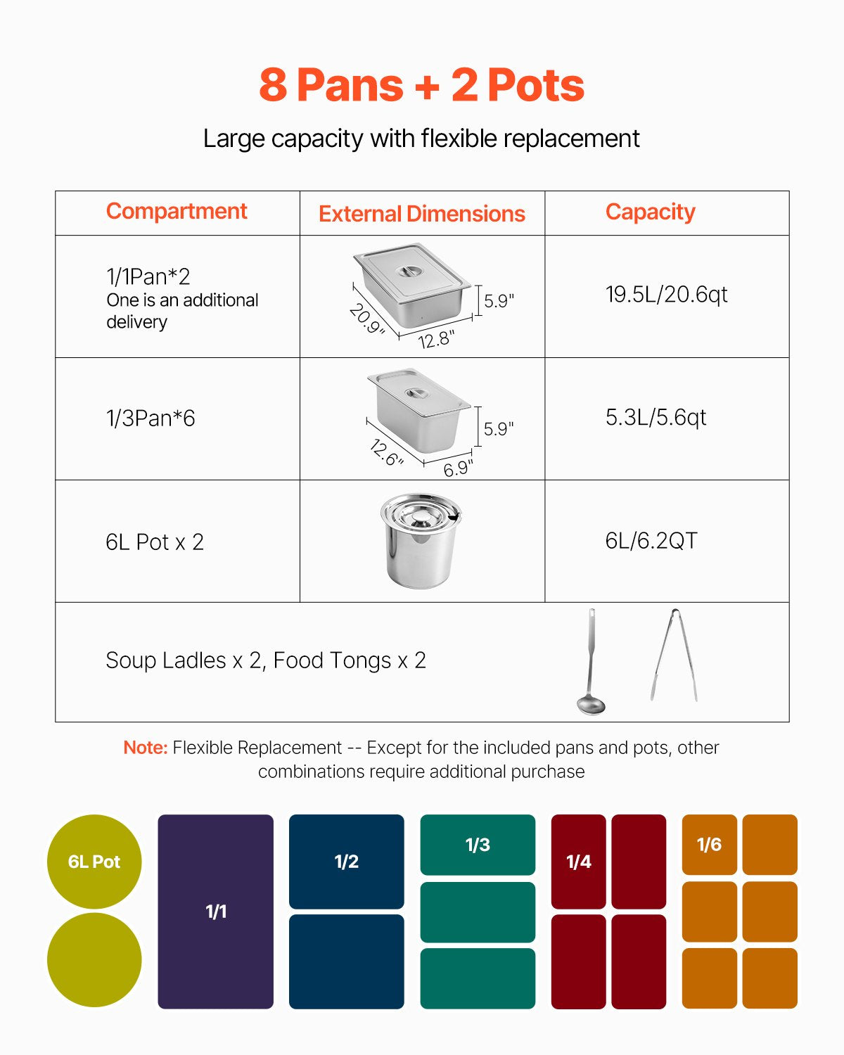 Commercial Food Warmer Steam Table with 7 Pans and 2 Pots - Silver