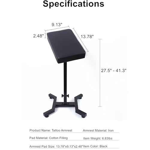 Adjustable Tattoo Armrest Stand Swivel Arm Rest Extra Thick Pad Non Slip Base