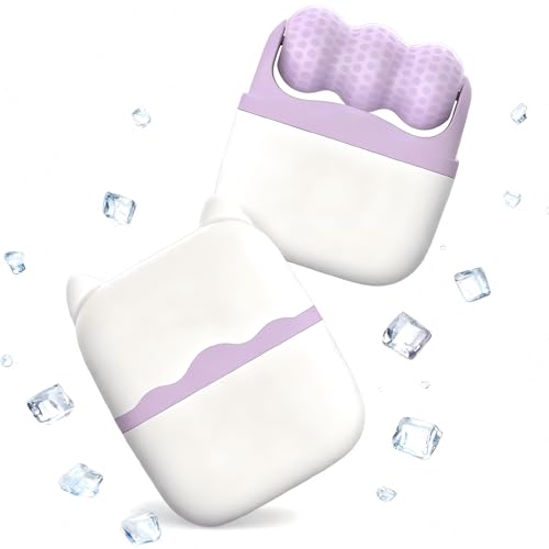 Ice Roller for Face and Eyes,Christmas Gifts for Women Mom,2 in 1 Face Roller and Travel Case,Facial Skin Care Tools,White Elephant Gifts(Purple)