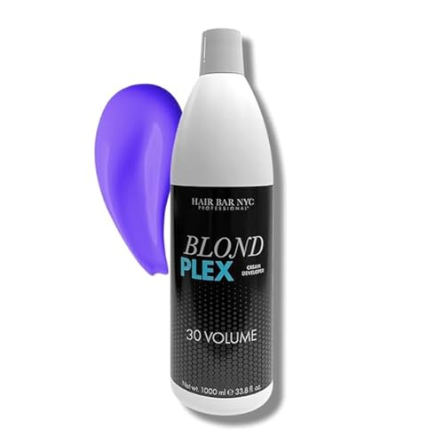 HAIR BAR NYC 30 Volume - Blond Plex Anti-Yellow Porfessional Lightening System for Charcoal Hair Bleach - Violet Developer with Plex, Reduce Brassy, Eliminates Orange Tones 33.8oz/1lt