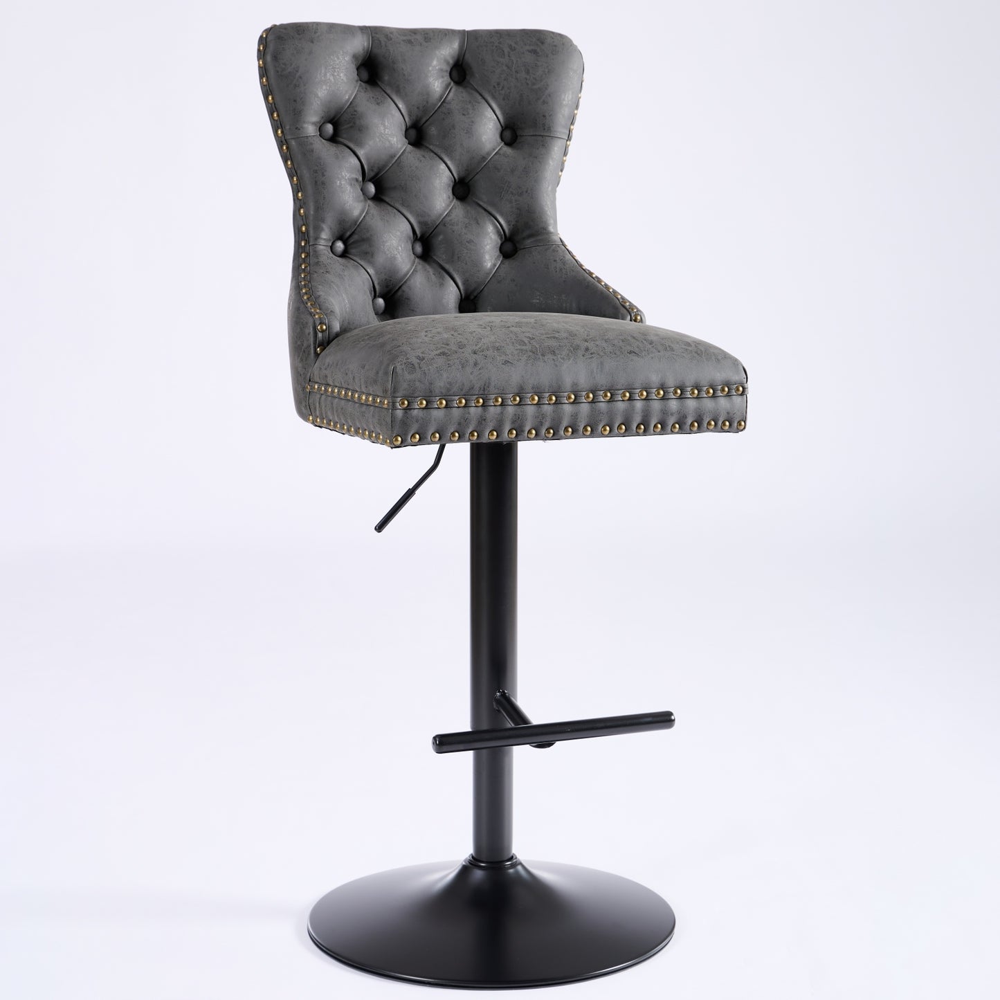 Adjustable PU Swivel Bar Stools Set of 2 - Black
