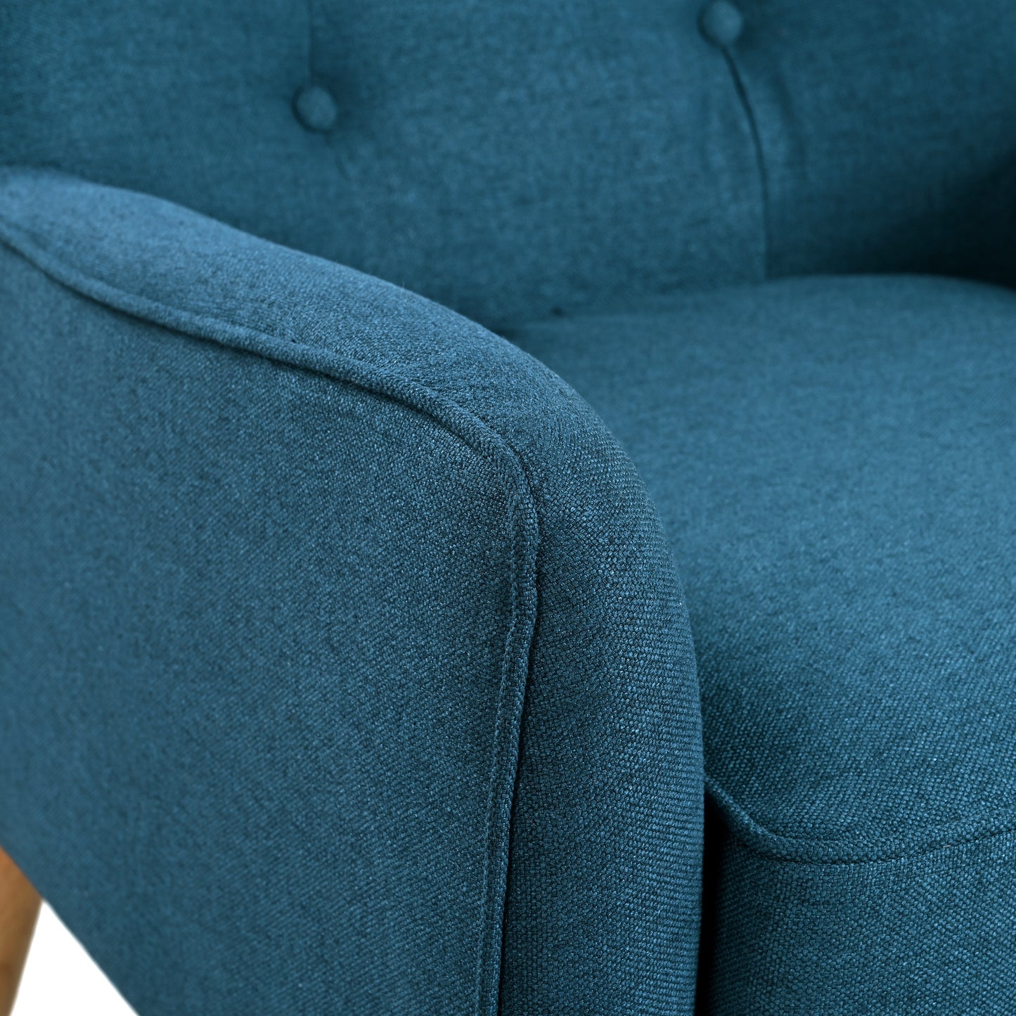 Mid-Century Modern Blue Accent Chair - Tufted Fabric with Wood Legs
