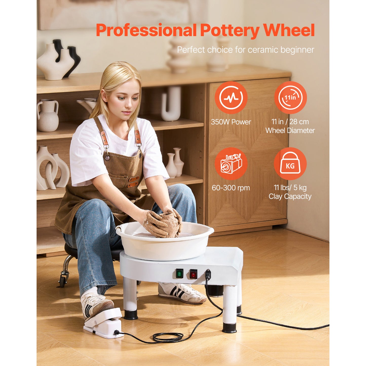 Pottery Wheel 11-Inch Ceramic Forming Machine with Adjustable Speed & Foot Pedal