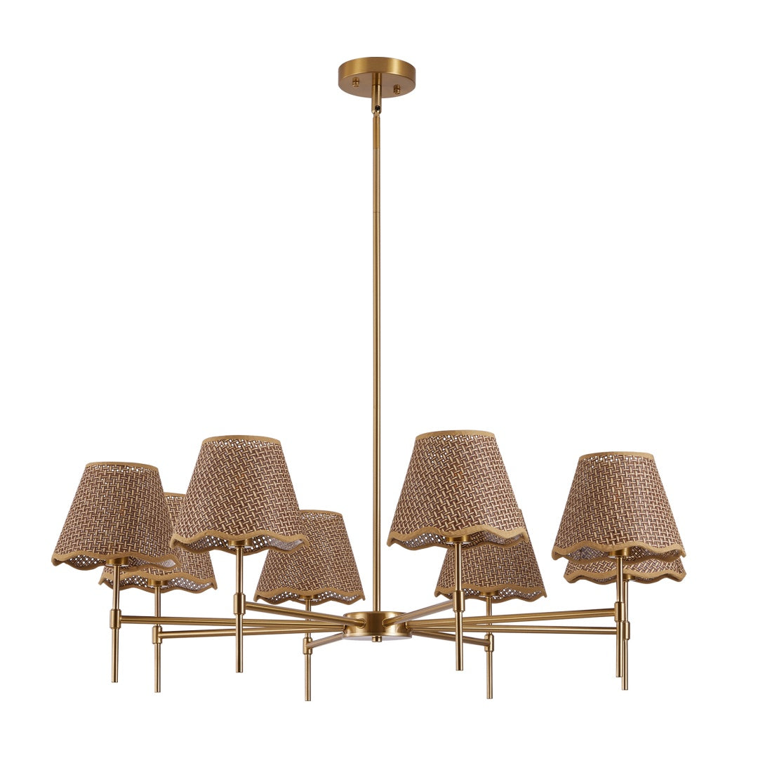 Boho Rattan Pendant Light 8-Light Ceiling Fixture with Adjustable Height