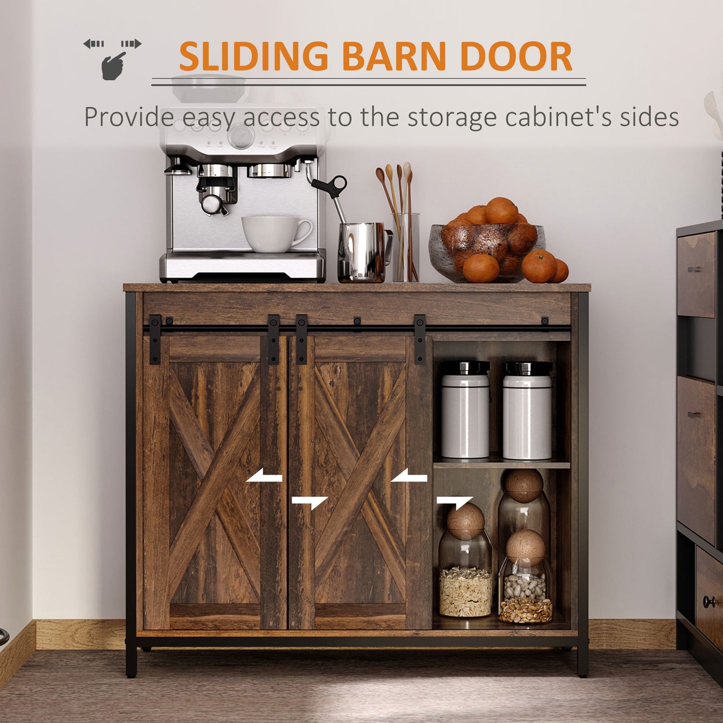Rustic Brown Sideboard Buffet Cabinet with Sliding Doors