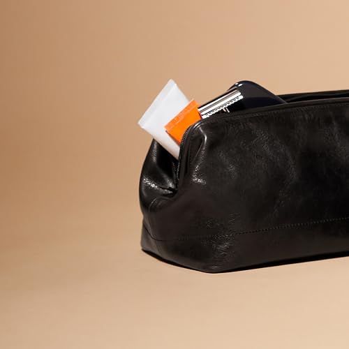 Fossil Leather Travel Toiletry Bag Shave Dopp Kit , Black (Model: MLG0724001)