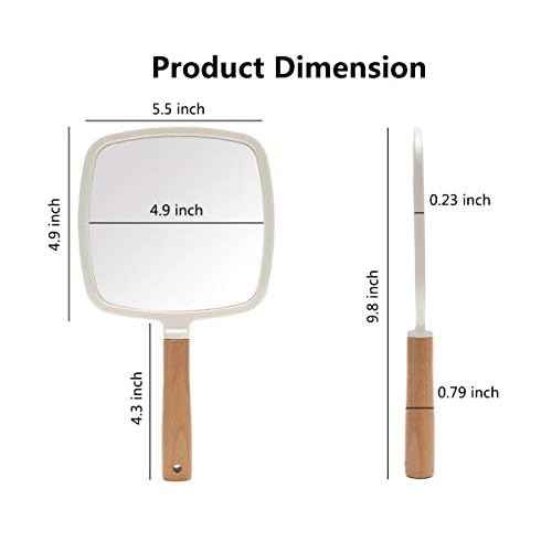 YEAKE Hand Held Mirror with Handle for Makeup,Small Cute Wood Hand Mirror for Shaving with Hole Hanging Single-Sided Portable Travel Vanity Mirror for Men&Women(Square)