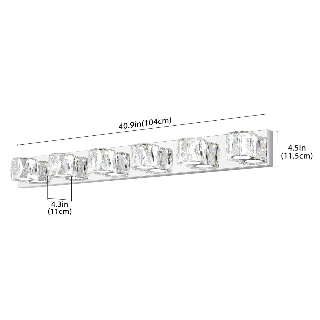 Modern Crystal 6-Light LED Wall Sconce - Chrome Vanity Light
