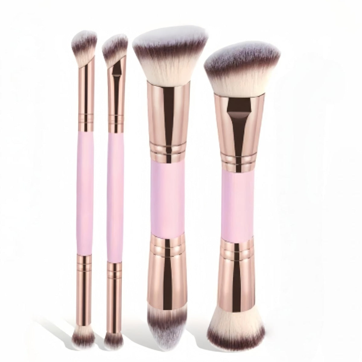 Double-Headed Makeup Brush Set - Black Handle, Multi-Color Hair, 4 Pieces