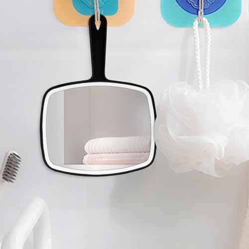 2Pcs Handheld Mirror, Portable Hand Mirror with Hanging Hole in Handle, Black 10.4" L x 7.4" W