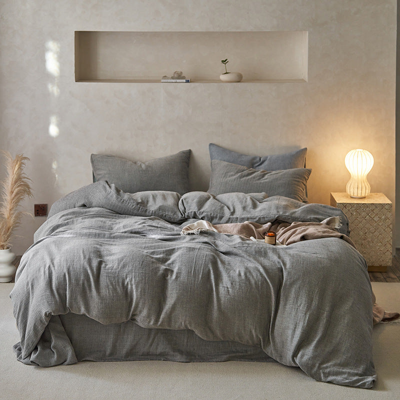 Japanese-Style Cotton Bedding Set - 4-Piece Double Layer Wrinkle-Resistant Comforter & Sheets