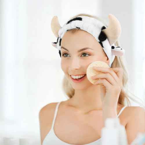 Huachi Cow Hairband for Washing Face, Soft Microfiber Spa Headband for Women & Girls, Cute Animal Print, Facial Cleansing Head Wraps, Perfect for Skincare, Makeup, Pajama Parties, Stocking Stuffers