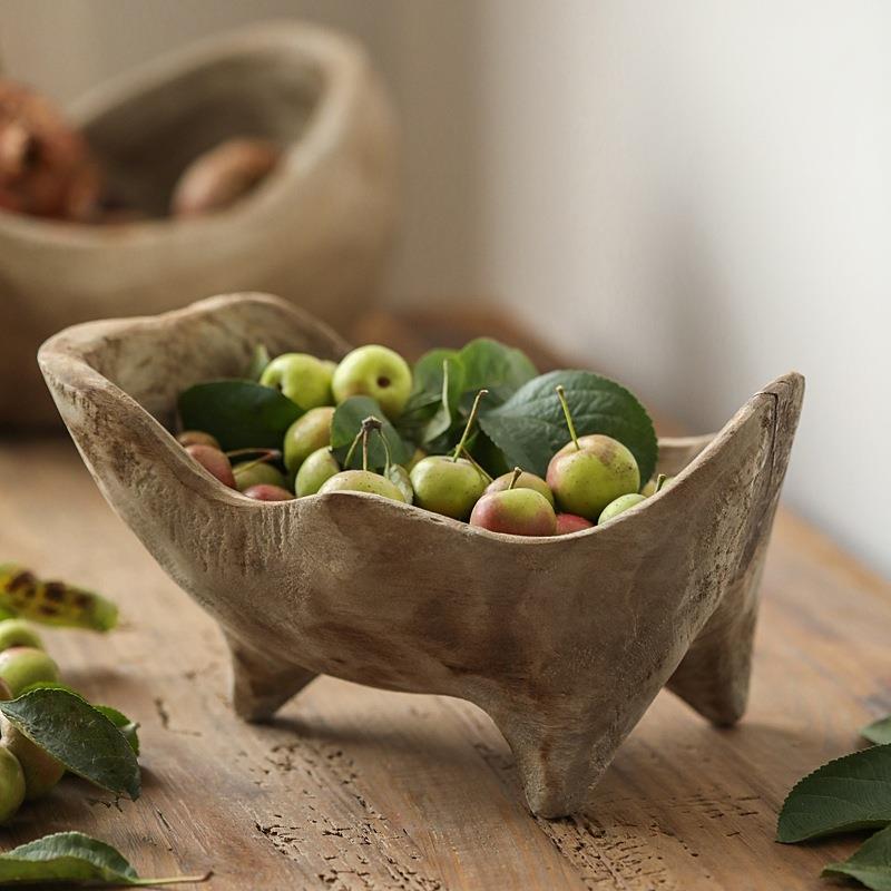 Wooden Ingot-Shaped Fruit Tray with Feet - Solid Wood Bread Plate for Kitchen