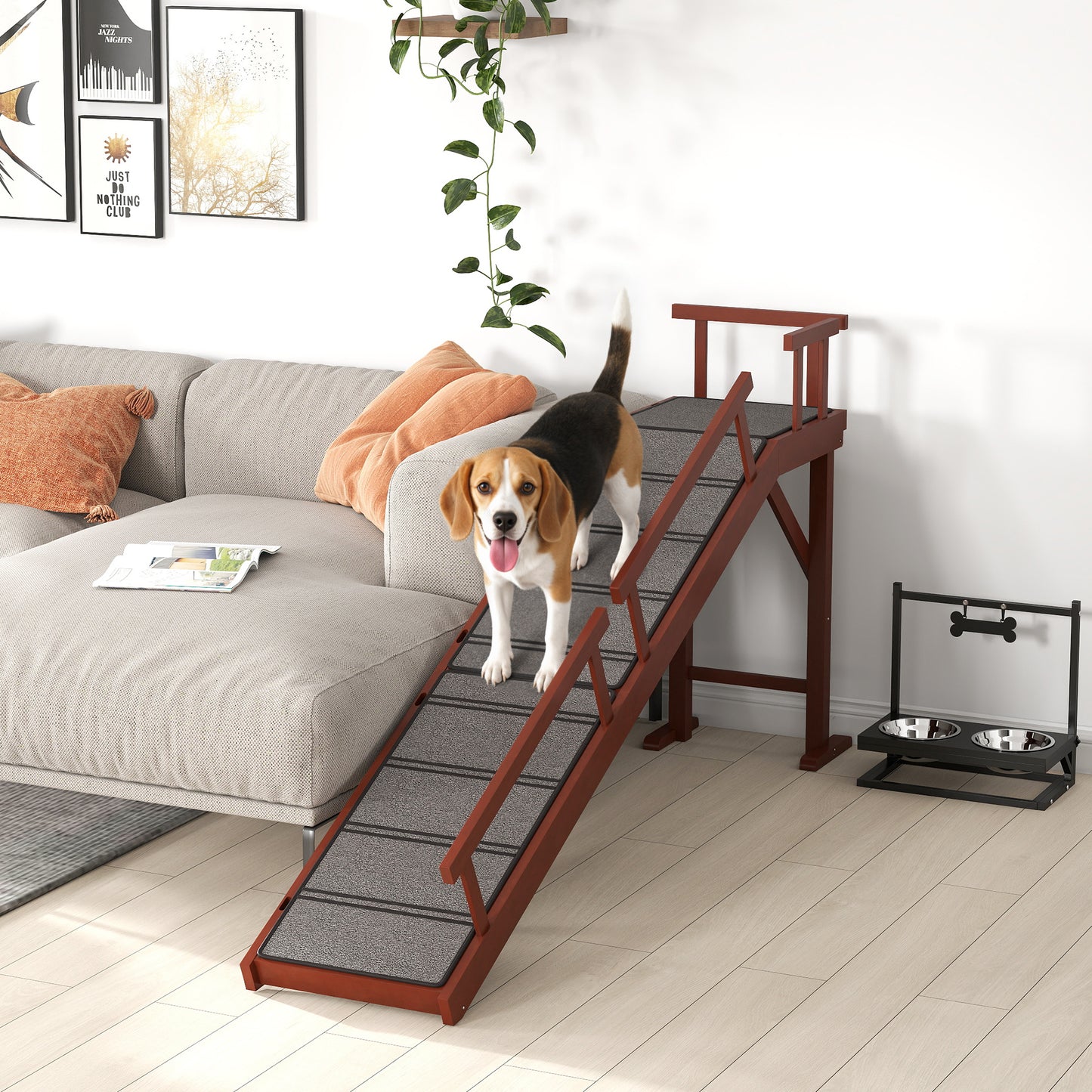 Wooden Dog Ramp with Removable Guardrails, Non-Slip Surface, 70.5 Inches
