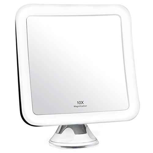 Fancii 10X Magnifying Lighted Makeup Mirror - Daylight LED Vanity Mirror - Compact, Cordless, Locking Suction, 6.5" Wide, 360 Rotation, Portable Illuminated Bathroom Mirror (Square)
