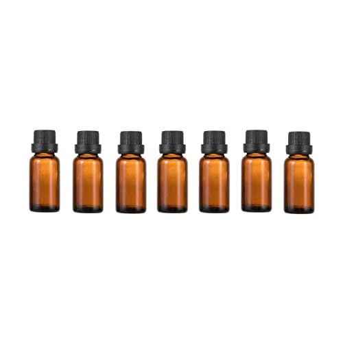 6Pcs Amber Glass Essential Oil Bottles with Orifice Reducer and Black Cap Empty Cosmetic Perfume Aromatherapy Storage Container Vial Pots Portable Refillable size 20ml/0.67oz