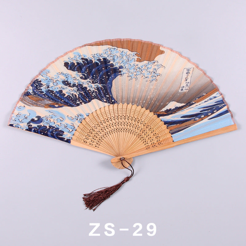 Silk Folding Fan with Bamboo Frame for Traditional Chinese Dance and Decor