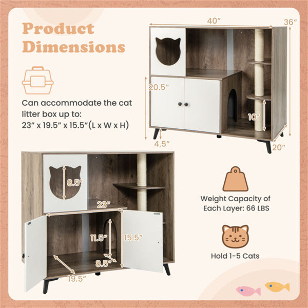 Multifunctional Cat Furniture with Scratching Posts, Privacy Enclosure & Storage