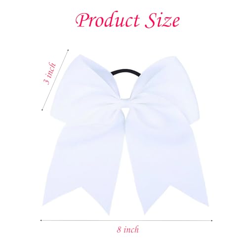 40Pcs 8" Large Cheer Hair Bows Grosgrain Ribbon Elastic Bands Handmade Ponytail Holder for Cheerleading Girls School College Sports (white)