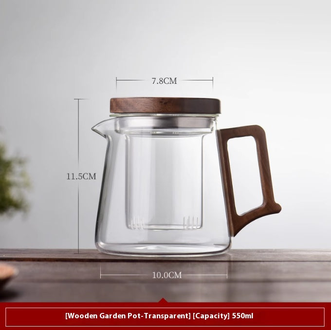 High Temperature Resistant Borosilicate Glass Teapot with Wooden Handle 550ml