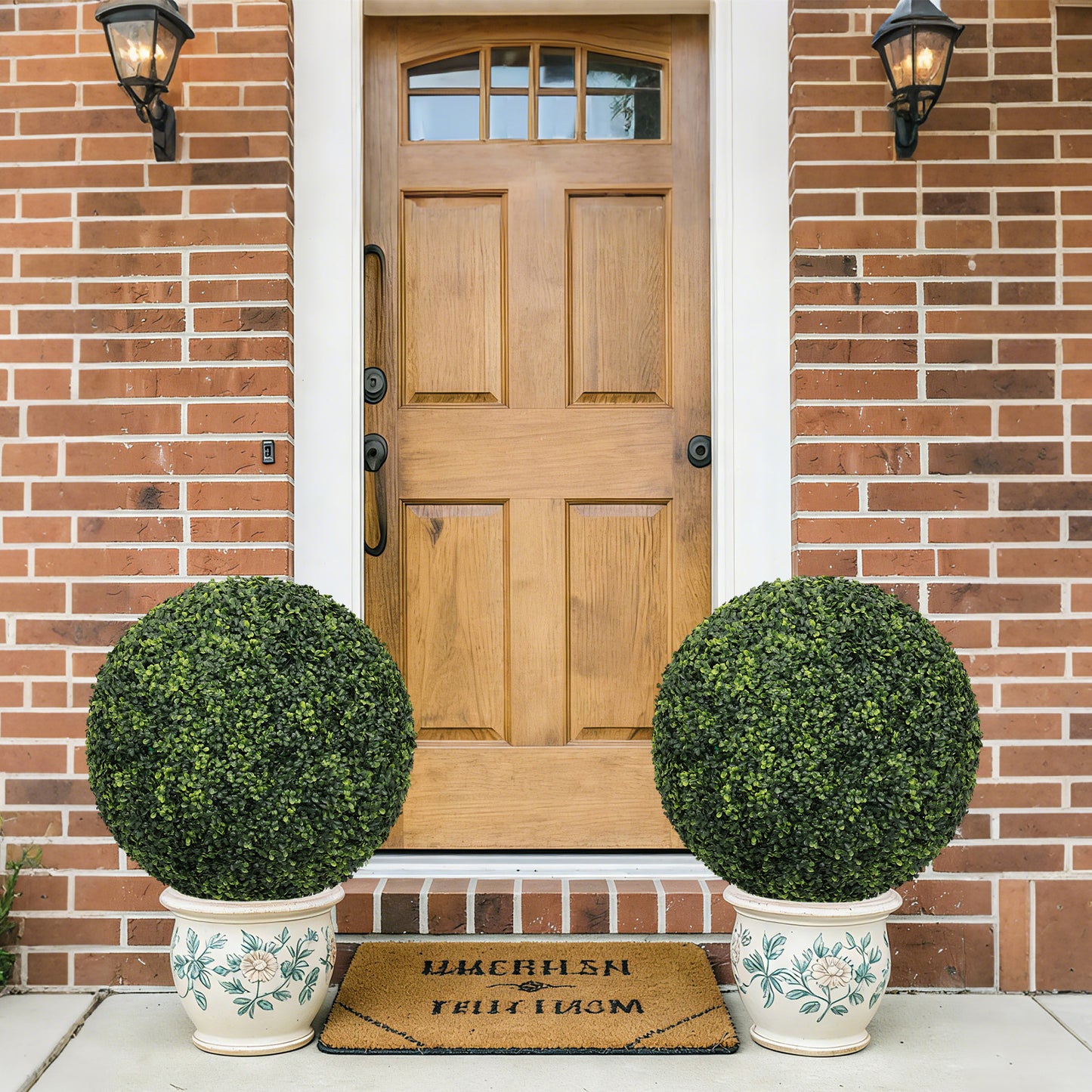 22.4-Inch Artificial Green Topiary Balls - Set of 2 for Outdoor Decoration