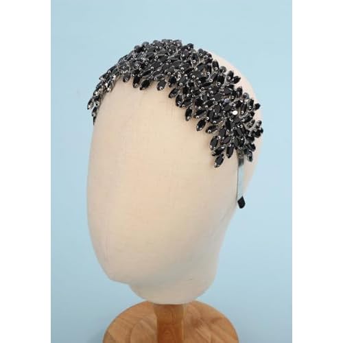 Sither Bridal Crystal Headband for Wedding Party Large Black Crystal Hair Band Headpiece Hair Accessories for Bride Hair Clips for Prom Party Gift(black)