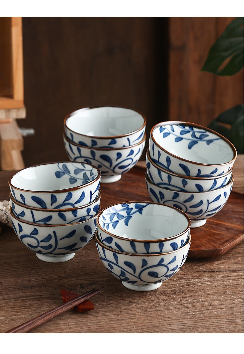 Chinese Style Ceramic Hook Rattan Tableware Set for Kitchen Dining