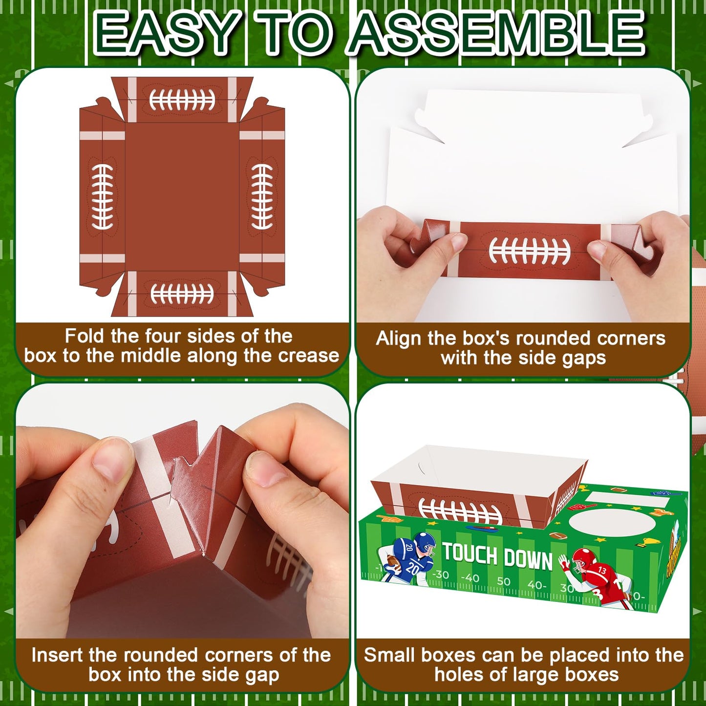 36-Piece Football Party Supplies Set - Snack Trays & Boxes