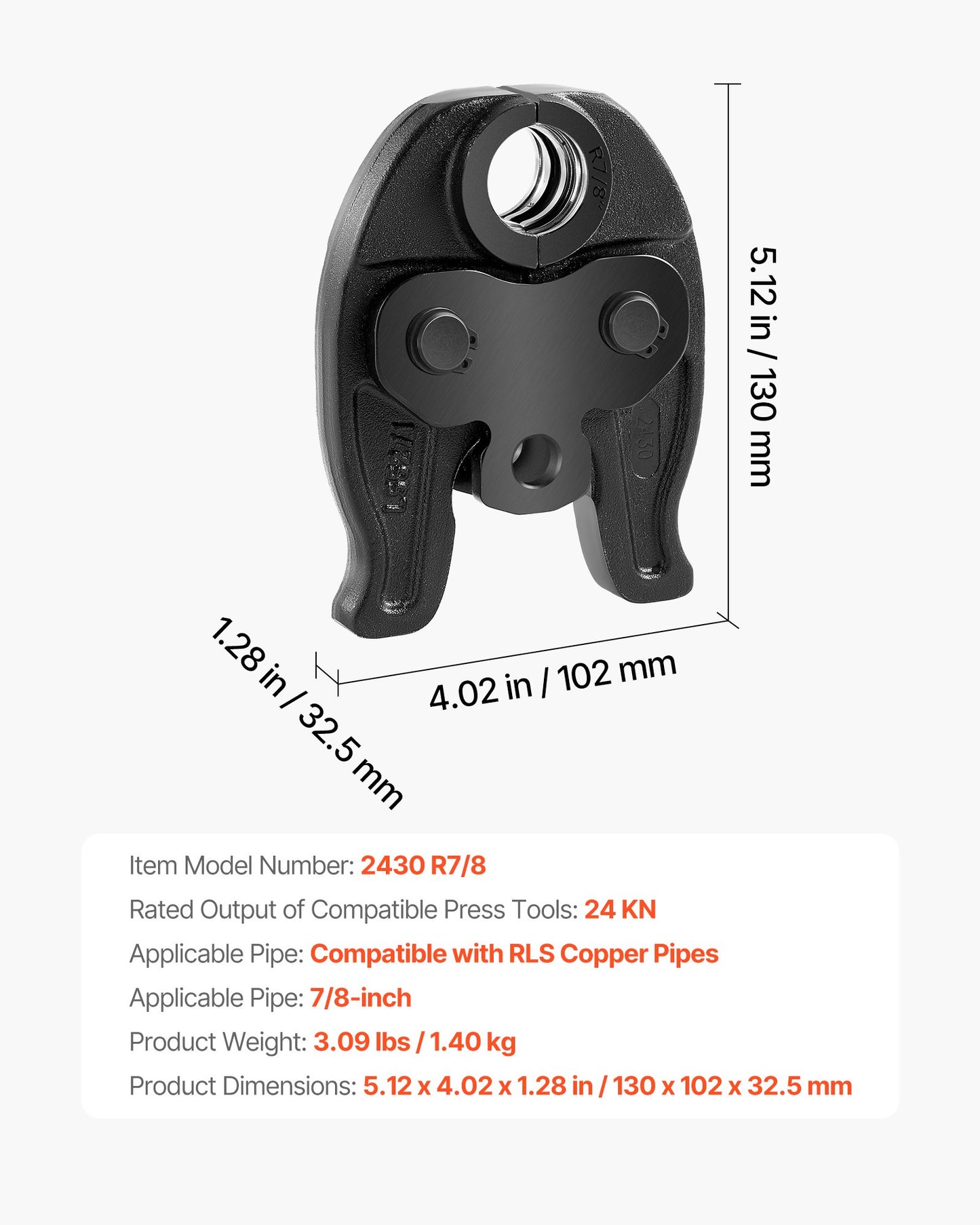 7/8-Inch Press Jaw for HVAC/R Copper Pipe Fitting - Hardened Steel, Black