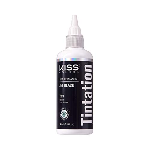 Red by Kiss Tintation Semi-Permanent Hair Color, Aloe Vera Water Based, Argan Oil, Olive Oil, Collagen & Keratin, Long-Lasting Color Dye (Jet Black, 5 Fl Oz)