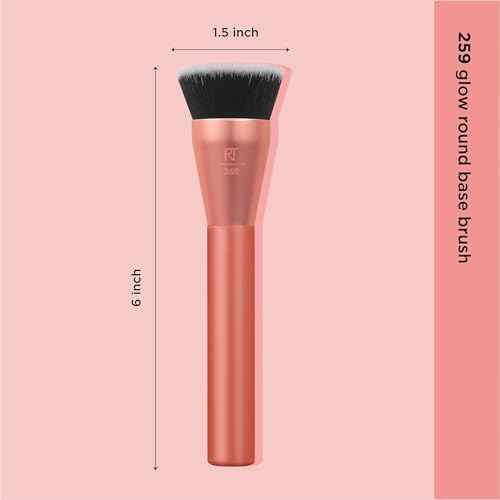 Real Techniques Glow Round Base Makeup Brush, For Liquid & Cream Makeup, Flat Top Foundation Brush For Buffing & Blending Up Coverage, Dense, Synthetic Bristles, Vegan & Cruelty Free, 1 Count