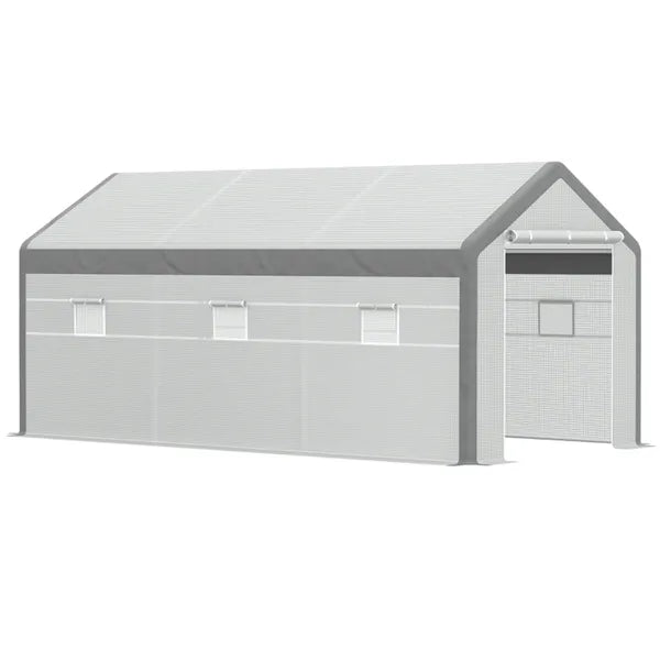 20' x 10' x 9' Walk-in Greenhouse with Roll-Up Door & 6 Windows