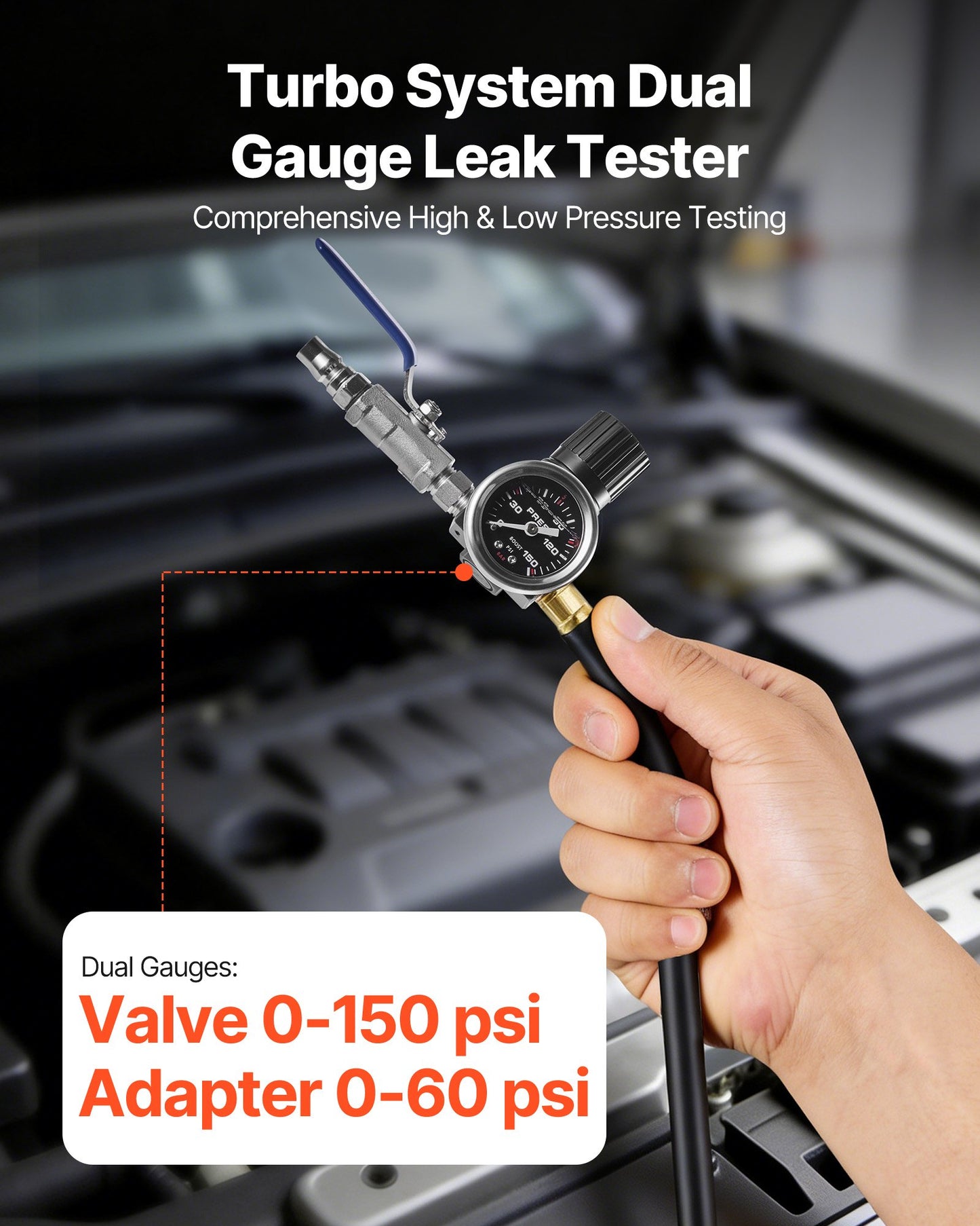 Turbo Boost Leak Tester Kit, Compatible With 3"/3.5"/4" Pipe, 0-150