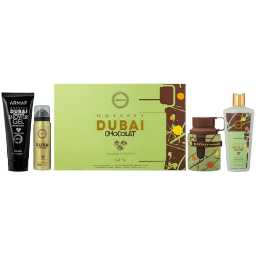 Armaf Odyssey Dubai Chocolat ? Gourmand, Sweet, Woody ? 4-Piece Gift Set for Unisex (3.4 oz Eau de Parfum + 3.4 oz Shower Gel + 1.7 oz Body Spray + 8.4 oz Shampoo)