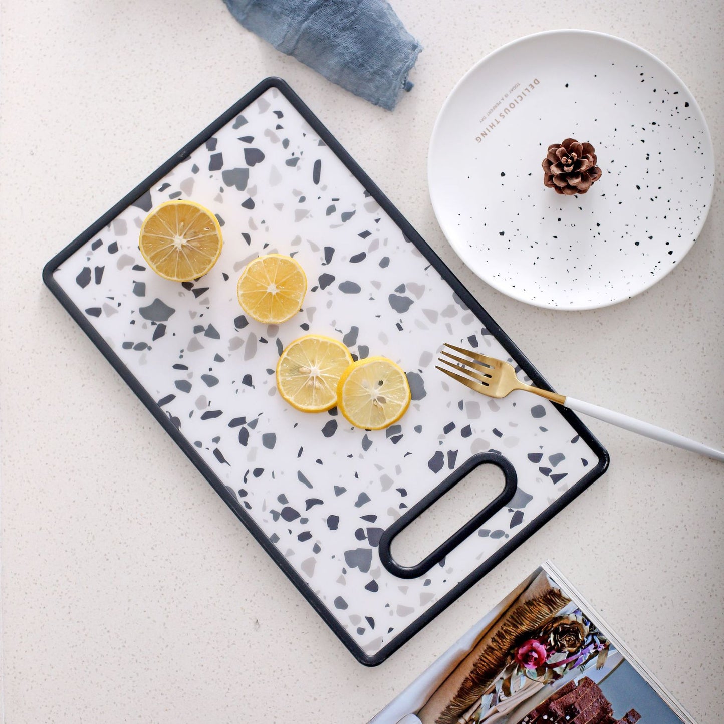 Terrazzo Series Double-Sided Kitchen Cutting Board - White, 22.5x37cm
