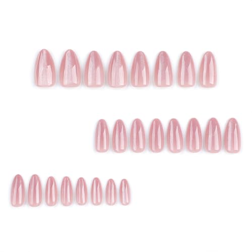 Nails Press on, Nude Pink Girls Fake Nails with Cat's Eye Bright Colors Design, Acrylic Artificial False Nails Press Ons Short Press on Nails For Women