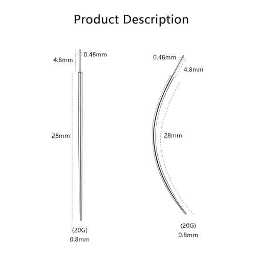 G23 Titanium Threadless Piercing Taper 16G/18G/20G Flat Back Earring Applicator Tool Insertion Pin for Push In Nose Lip Ear Tragus Helix Body Piercing Jewelry Stretcher Assistant Tool
