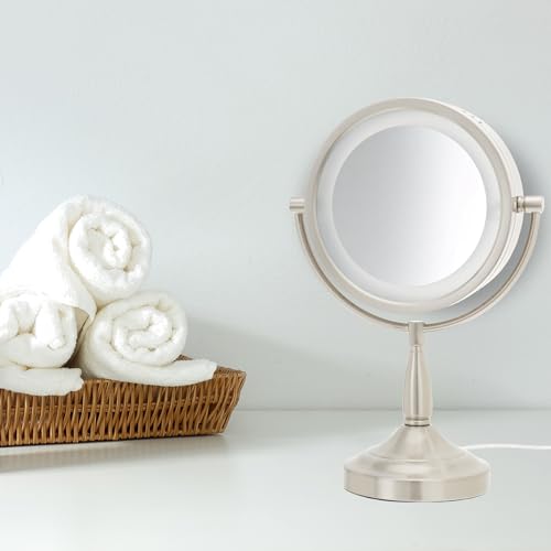 JERDON LED Lighted Tabletop Vanity Makeup Mirror ? 8.5¡± Diameter with 7X-1X Magnification ? Nickel Finish ? Power Cord and Plug ? Model LT856N