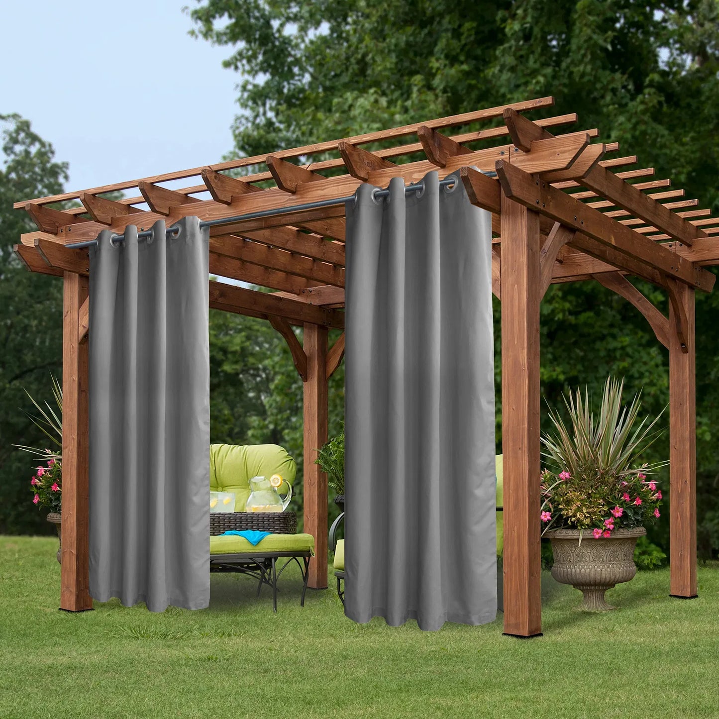 Grey Outdoor Thermal Blackout Curtain - 50 Inch W x 84 Inch L for Patio Deck Garden