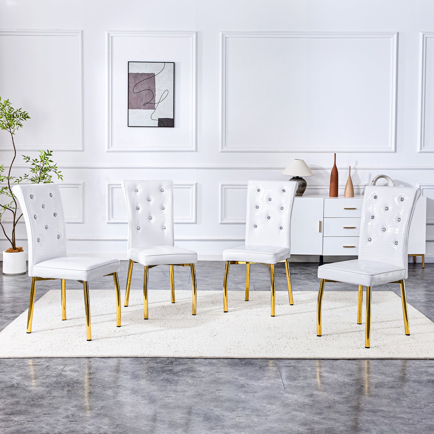 Set of 4 Retro Upholstered Dining Chairs with Alligator Texture