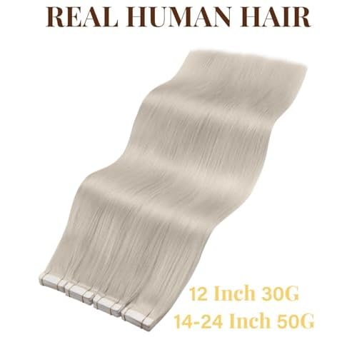 Tape in Hair Extensions Human Hair Blonde Tape ins Extension Invisible Platinum Blonde 22 Inch 20pcs 50g