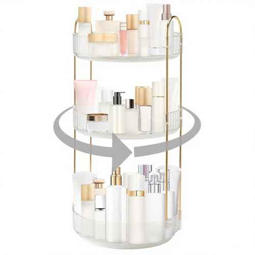 360¡Æ Rotating Makeup Organizer, Bathroom Make Up Spinning Holder Rack, Large Capacity Cosmetics Storage Vanity Shelf Countertop, Fits Cosmetics, Perfume, Skincare, Lipsticks(3 Tiers, Clear)
