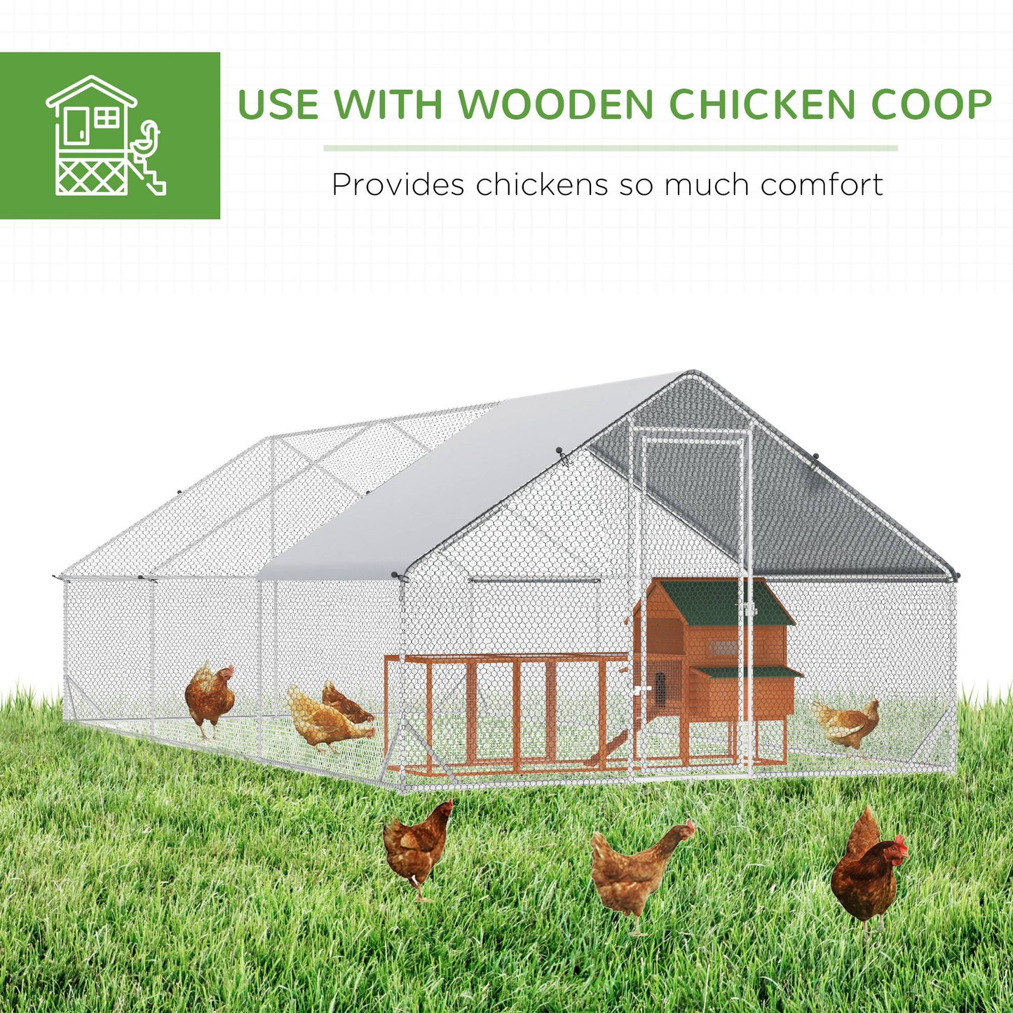 Outdoor Chicken Coop Cage with Cover Lockable Door 10x20x6.5 ft