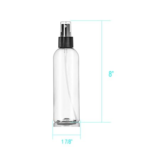 ljdeals 8 oz Clear Plastic Spray Bottles, Black Fine Mist Sprayer, Refillable Empty Bottles for Essential oils, Perfumes, Travel. Pack of 2, Made in USA