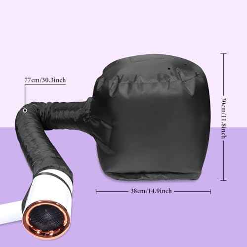 Hooded Hair Dryer Bonnet - Fast-Drying Bonnet Hair Dryer for Natural Hair, Deep Conditioning, Styling, & Curl Enhancing - Adjustable Fit, Heat Distribution, Portable & Lightweight for Travel£¨Black£©