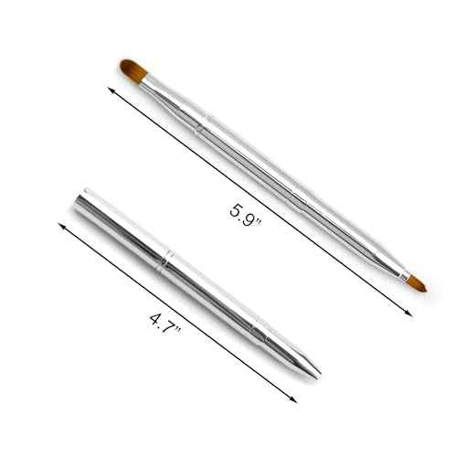 Quacc Double-ended Lip Makeup Brush, Retractable Lip Brush for Lipstick, Lip Gloss, Eyeshadow (Silver)