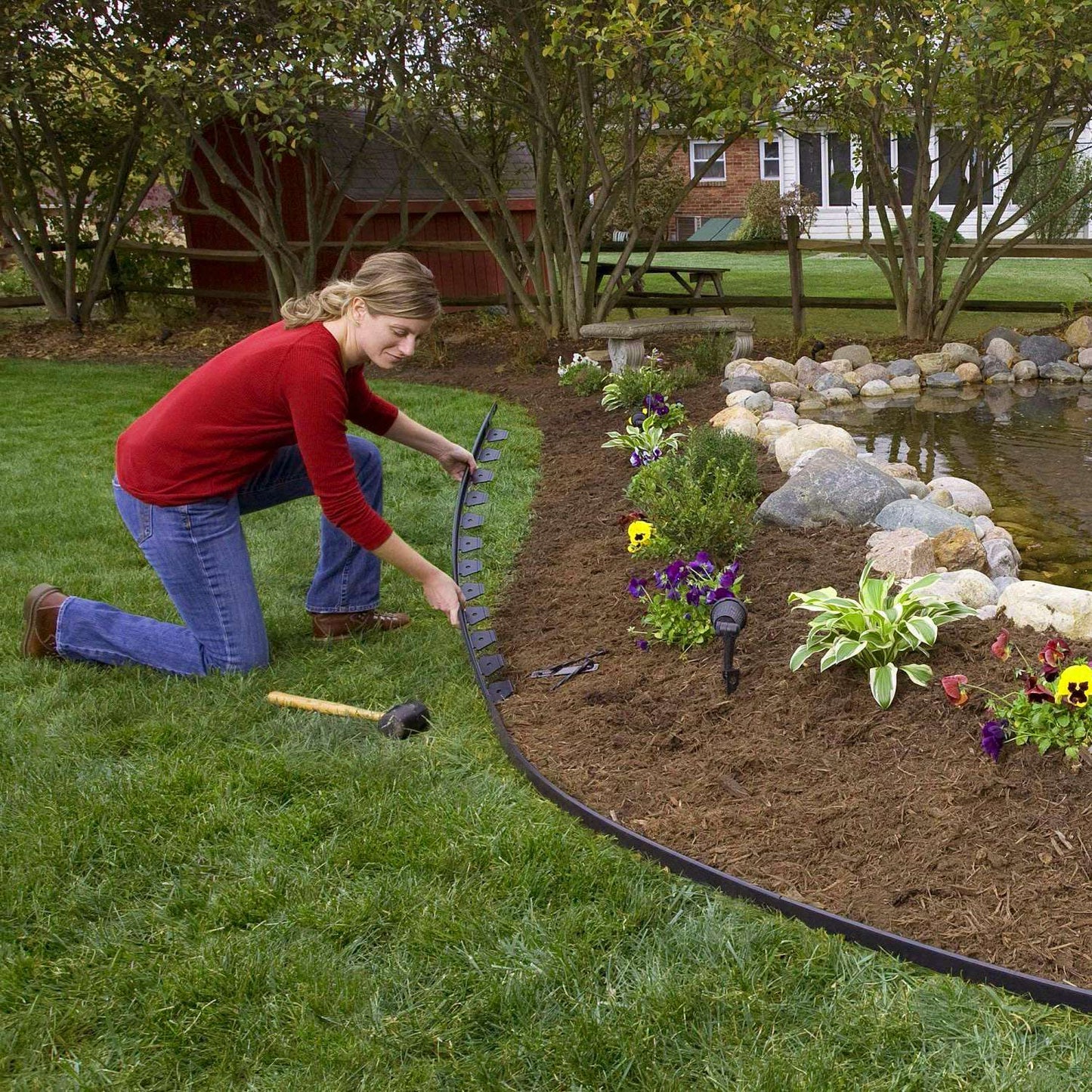 Non-Digging Plastic Garden Edging Kit with Stakes - Landscape Border for Lawn & Flower Beds
